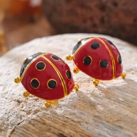 Ladybird Red 18K Gold Stainless Steel Waterproof Earrings - Picture 7 of 7